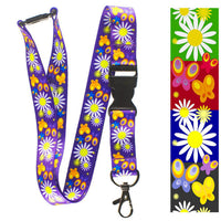 Tour de cou pour clés et porte badges fleurs et papillons 